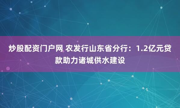炒股配资门户网 农发行山东省分行：1.2亿元贷款助力诸城供水建设
